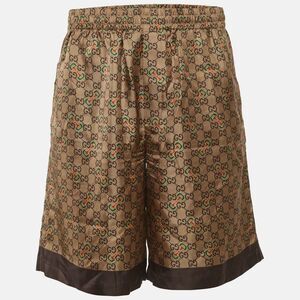 Gucci Brown Gg Print Silk Shorts L